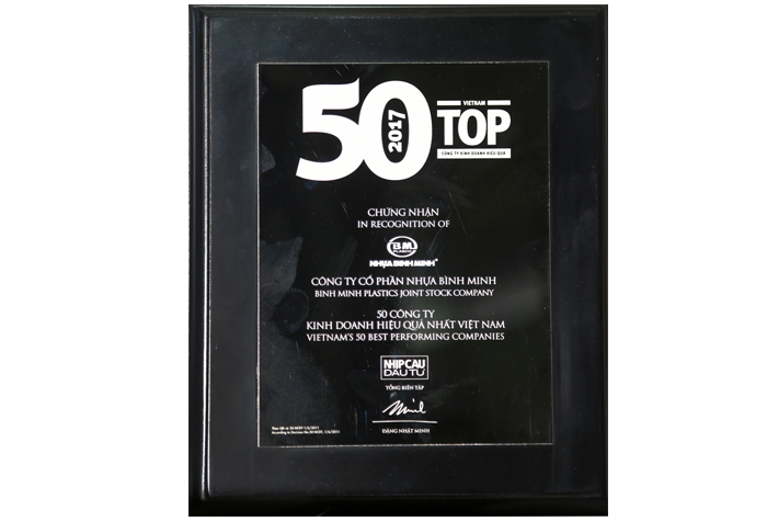 Nhựa Bình Minh được vinh danh Top 50 Công ty Kinh doanh hiệu quả nhất Việt Nam