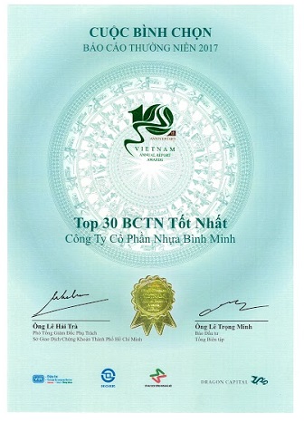 Nhựa Bình Minh vinh dự nhận danh hiệu Top 30 Báo cáo thường niên tốt nhất 2017