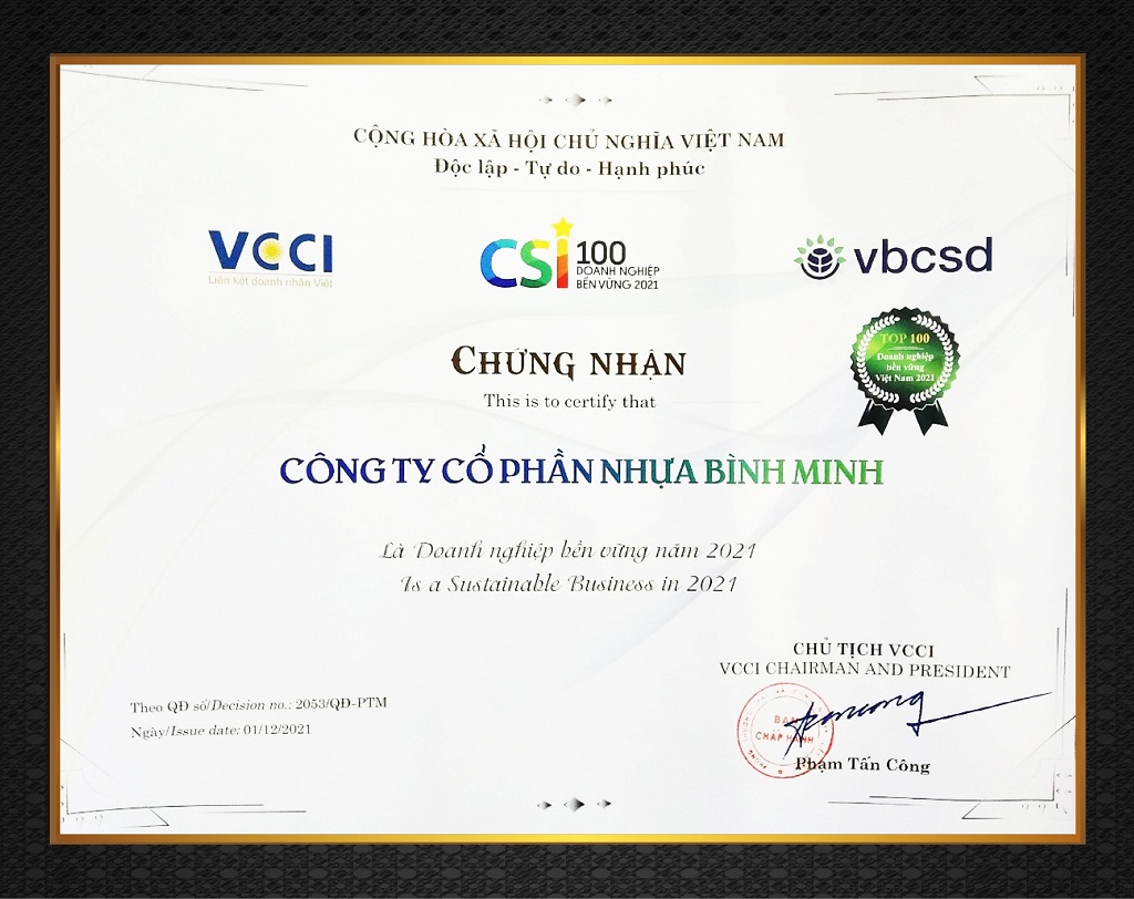Công ty Cổ phần Nhựa Bình Minh - Doanh nghiệp bền vững năm 2021