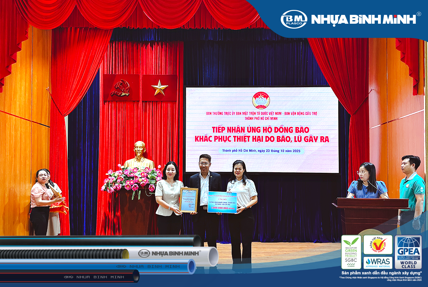 Nhựa Bình Minh dành 1 tỷ đồng ủng hộ đồng bào bị thiệt hại do bão lũ