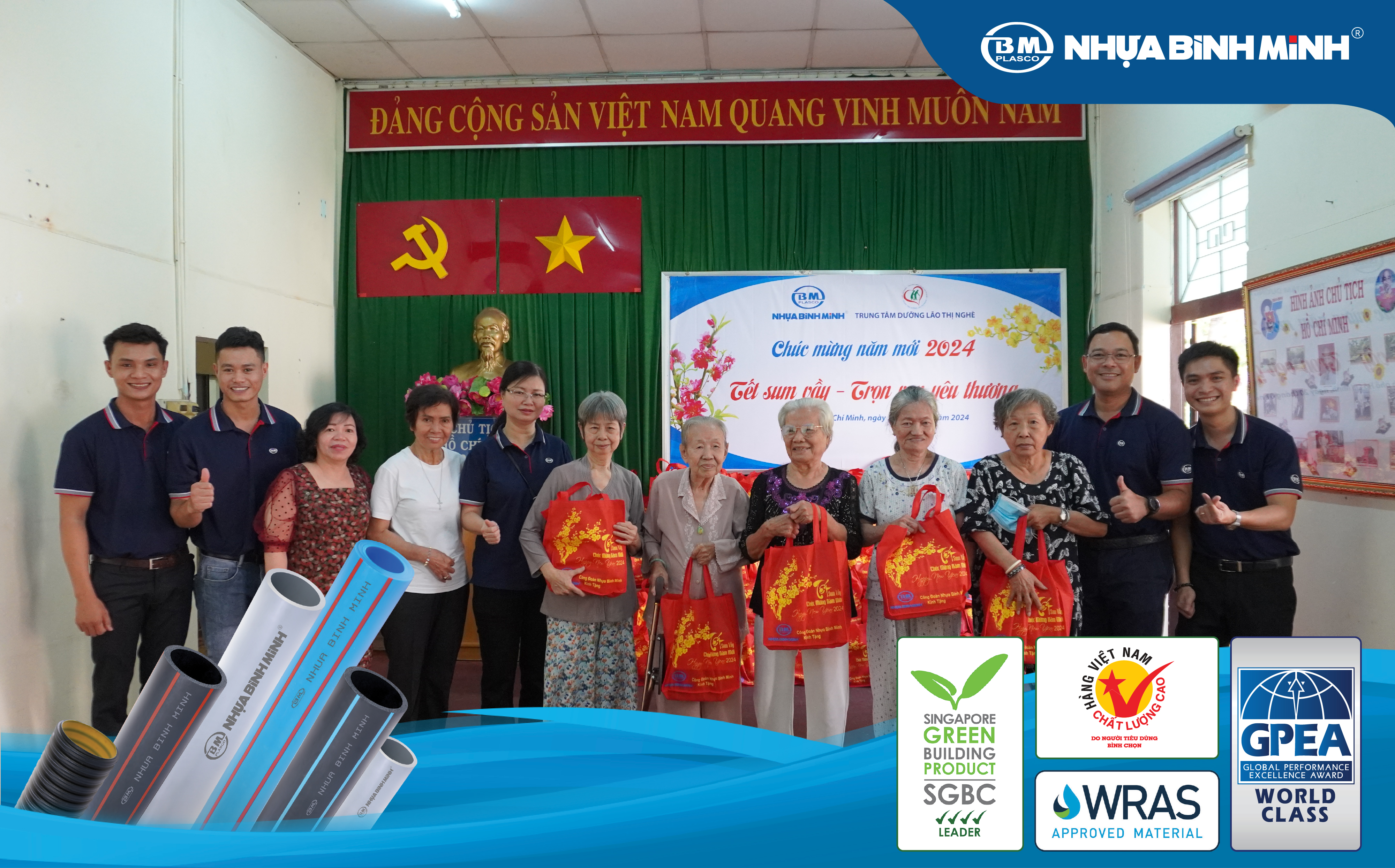 Nhựa Bình Minh thăm hỏi, chúc tết Trung tâm Dưỡng lão Thị Nghè