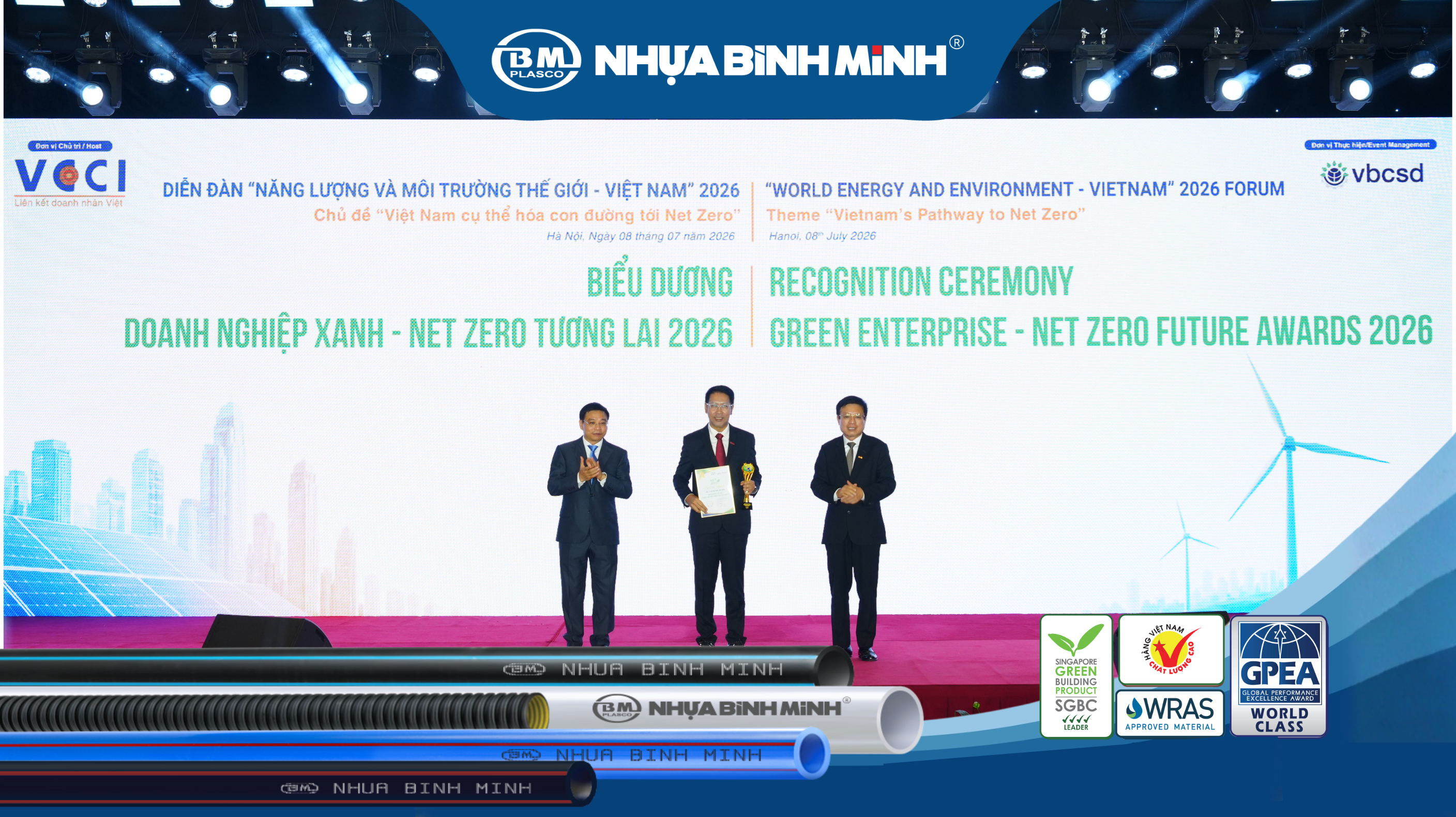 Nhựa Bình Minh được vinh danh Top 10 doanh nghiệp tiêu biểu về năng lượng và môi trường xanh Việt Nam 2026