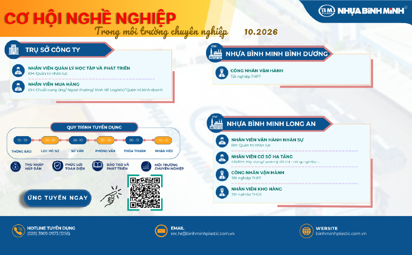 Cơ hội nghề nghiệp tại Nhựa Bình Minh - Tháng 10/2026