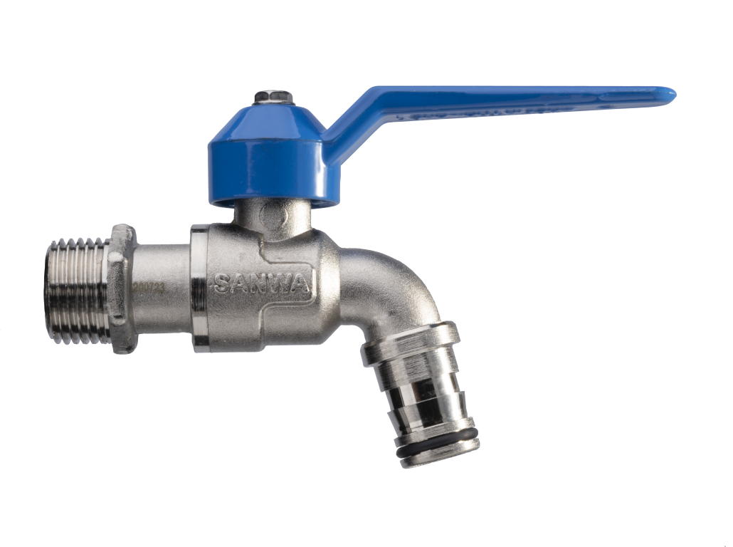 Vòi gạt đầu dài thau dn1/2 PN16 tay gạt xanh fancy _ Brass fancy ball tap with hose dn1/2 PN16 blue lever