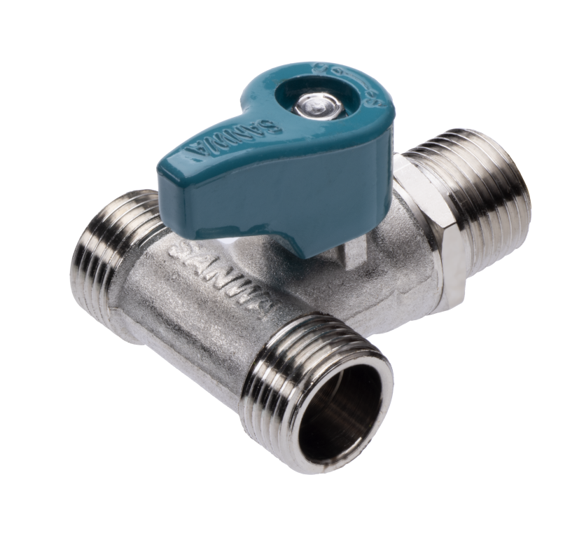 Van gạt 3 nhánh ren ngoài thau dn1/2x1/2x1/2 PN16 tay gạt xanh _ Brass 3-way male threaded ball valve dn1/2x1/2 PN16 blue handle